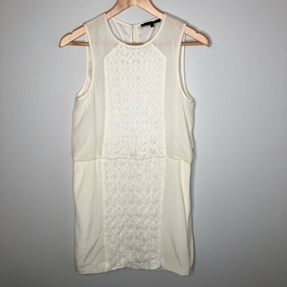 Tibi Cream Woven Front 100% Silk Sleeveless Shift Dress Size  4 - Picture 1 of 7